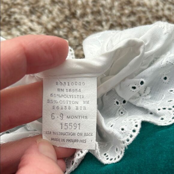 Vintage 80s Green and White Kids Christmas Candy Cane Bear Romper Blouse - Picture 3 of 16